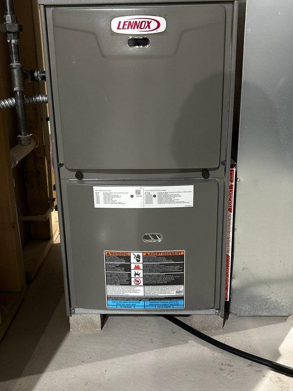 Completed preventive maintenance service on Lennox furnace. Performed visual inspection of unit and components, noting normal operation with no immediate concerns. Documented system condition with photos for service records.