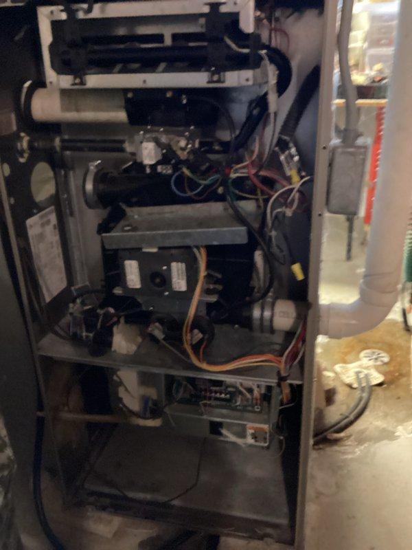 Performed routine maintenance on gas furnace system, including combustion analysis with Testo 310 analyzer which showed acceptable efficiency at 85.8% but elevated CO levels (199 ppm). Inspected internal components and wiring connections, ensuring proper operation of blower motor and control board. Recommended monitoring CO levels and scheduling follow-up if necessary.