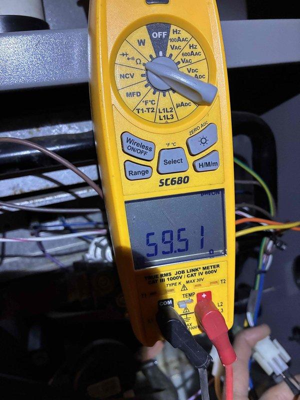 Performed diagnostic testing on HVAC system using SC680 multimeter, which recorded electrical readings of 595.1 volts. Replaced standard air filter with new Honeywell 1000 series pleated filter to improve system efficiency and air quality.