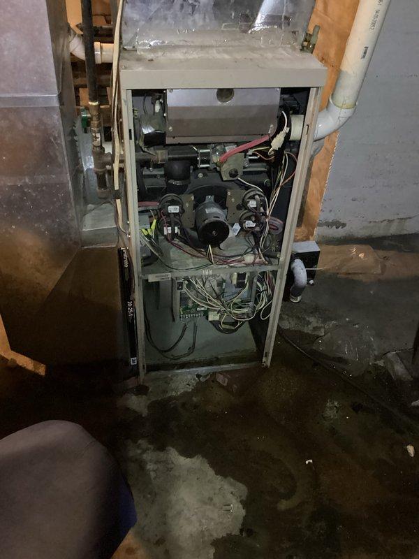 Responded to no heat call for aging furnace (10+ years). Performed diagnostic inspection of internal components including motors, circuit boards and wiring. Conducted combustion analysis with Testo 310 II analyzer showing acceptable readings (O₂: 14.3%, CO: 7ppm, efficiency: 99.0%). System successfully restored to proper operation with heat functioning normally.