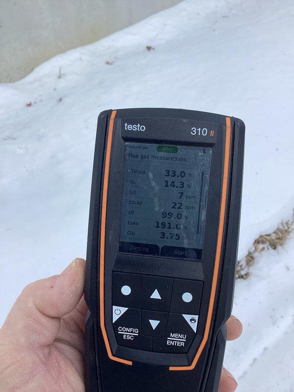 Responded to no heat call for aging furnace (10+ years). Performed diagnostic inspection of internal components including motors, circuit boards and wiring. Conducted combustion analysis with Testo 310 II analyzer showing acceptable readings (O₂: 14.3%, CO: 7ppm, efficiency: 99.0%). System successfully restored to proper operation with heat functioning normally.