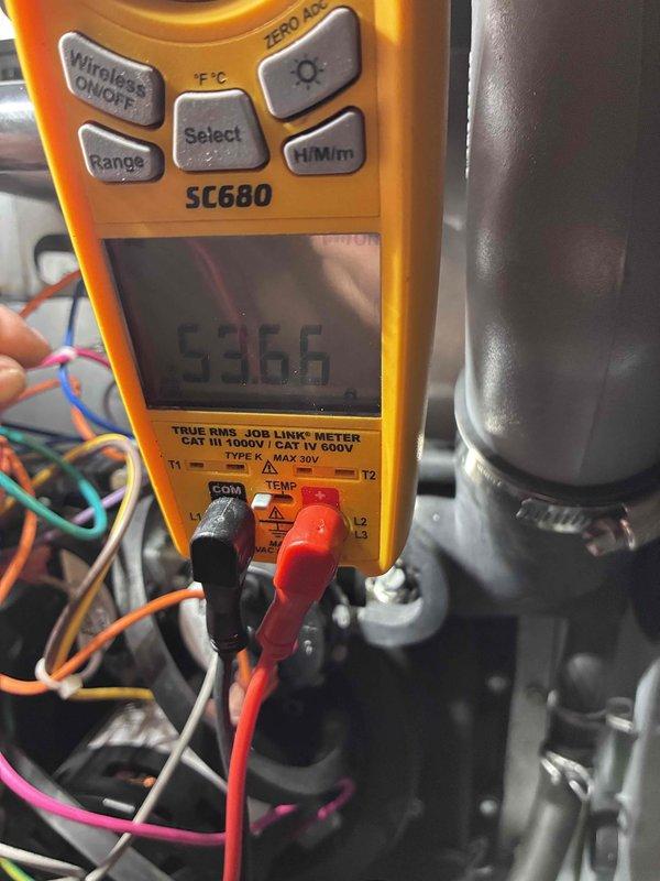 Performed routine HVAC system tune-up with comprehensive electrical diagnostics. Conducted amperage testing showing 0.38A and voltage measurements with readings of 536.6V using Fieldpiece SC680 meter. Inspected and verified proper electrical connections throughout system to ensure optimal performance and safety.