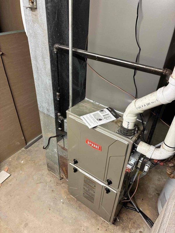 Performed comprehensive tune-up maintenance on Bryant furnace system. Inspected all electrical connections and components with specialized tools, ensuring proper terminal tightness and connection integrity. Visual inspection confirmed appropriate installation of ventilation/drainage PVC piping and proper ductwork configuration. All system functions tested and verified operational.