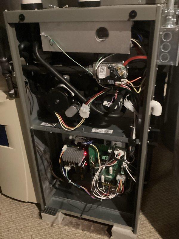 Responded to No Heat call for furnace under 10 years old. Inspected control board and found fault code 5 illuminated on LED display. Removed access panel to examine internal components and verified proper wire connections to PCB. Reset system and confirmed proper operation with normal flame sequence and heat output restored.