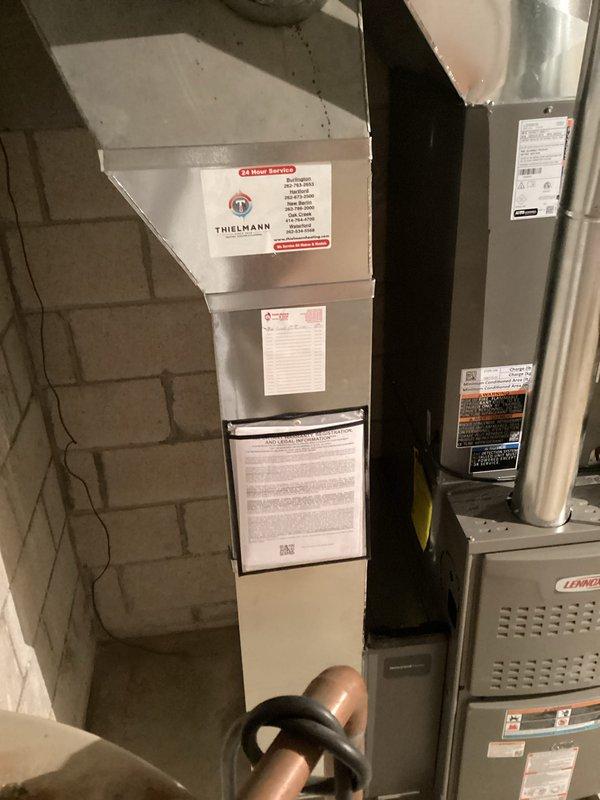 Successfully installed a complete HVAC system including properly routed and secured galvanized ductwork throughout the utility space with all required manufacturer documentation attached. Installed and connected dual Lennox heating units with copper supply lines, ensuring all components were properly labeled with warranty information and operational instructions for future reference.