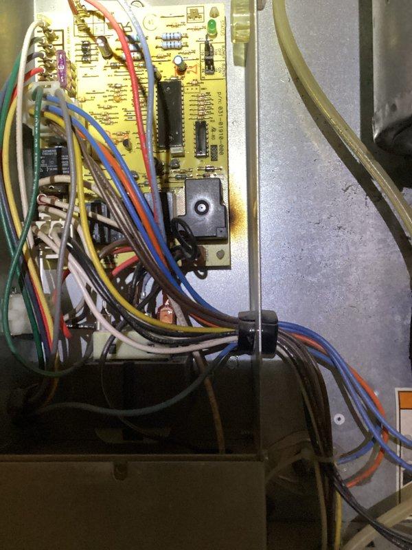 Responded to no heat call for aging HVAC system (10+ years). Inspected control board and discovered faulty circuit connections causing system failure. Replaced damaged wiring harness on main control panel and verified proper operation of gas valve assembly, restoring heat functionality to the system.