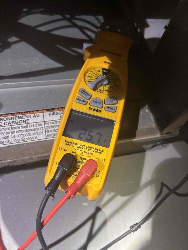 Performed scheduled preventative maintenance on HVAC system. Checked temperature sensor functionality and connections, confirming proper operation. Conducted electrical diagnostic testing using clamp meter to verify system amperage and voltage parameters were within manufacturer specifications.