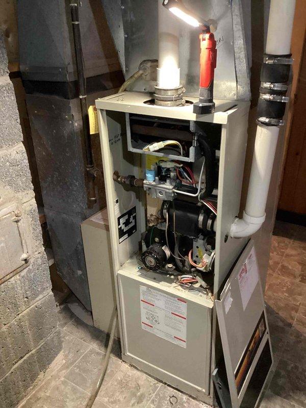 Responded to no-heat call for Bryant Plus 90 furnace (10+ years old). Removed front panel to access internal components, inspected control board, wiring, motor, and gas connections. Diagnosed failed ignition module, replaced component and verified proper system operation with multiple heating cycles.
