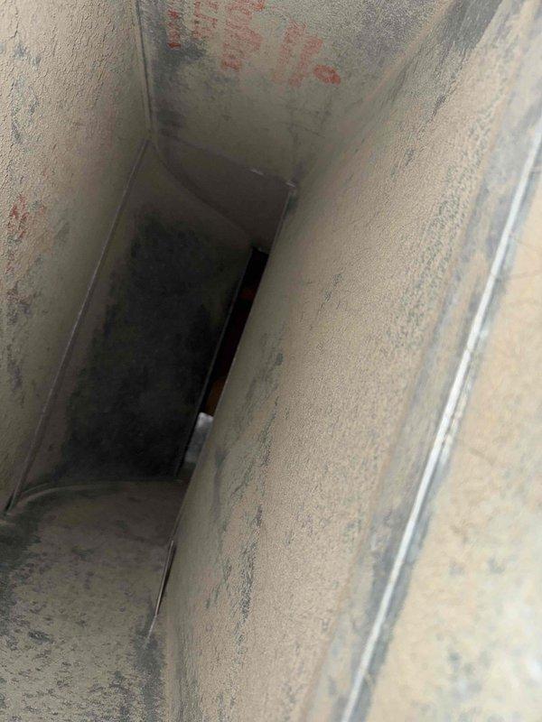 Performed routine maintenance on Trane HVAC system including inspection of furnace/air handler unit, connected PVC exhaust/condensate lines, and adjacent Space Gard air purification system. Visual inspection of ductwork revealed some discoloration and minor staining which was noted but does not currently affect system performance.