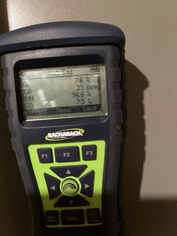 Performed comprehensive inspection and testing of residential furnace system. Conducted combustion analysis using Bacharach analyzer, confirming proper operation with 96.6% efficiency, 35 ppm CO reading, and 26% excess air. All components functioning within manufacturer specifications with no issues identified.