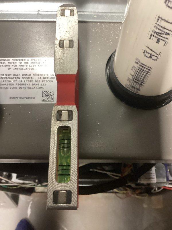 Performed routine prepaid maintenance on furnace system. Verified proper leveling of equipment using spirit level and inspected condensate drain lines and electrical connections. Ensured all plumbing components were securely fastened with appropriate mounting brackets and checked for any signs of moisture or drainage issues at the unit base.