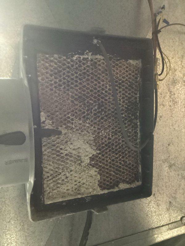 Inspected HVAC system and found severely clogged air filter with significant dust and debris accumulation. Removed and replaced the filter to restore proper airflow and system efficiency, which should improve indoor air quality and prevent potential system strain.