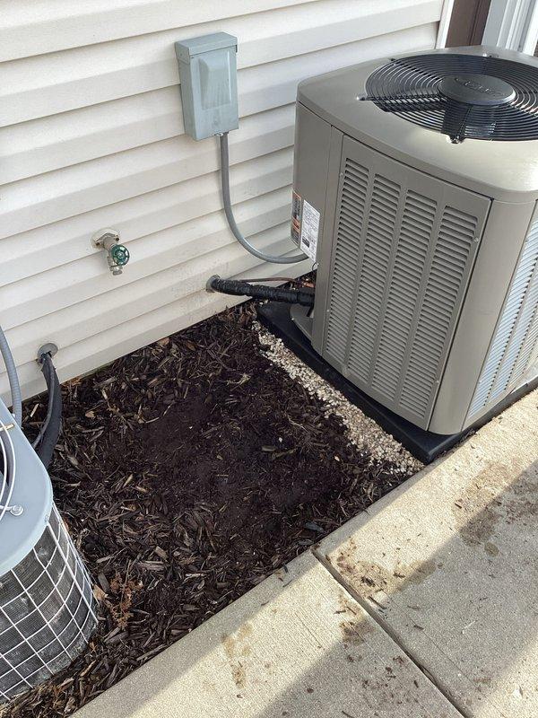 Successfully installed a complete HVAC system consisting of an outdoor condensing unit mounted on a concrete pad with proper electrical connections and a new indoor air handler/furnace unit. System was fully connected with appropriate refrigerant lines, electrical components, and condensate drainage, then tested for optimal performance and efficiency.