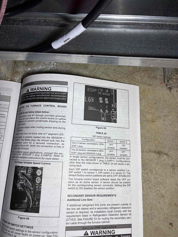 Performed warranty service on HVAC system, focusing on furnace control board configuration and air filtration system inspection. Referenced manufacturer technical documentation to verify proper DIP switch settings for secondary sensor requirements and evaporator coil compatibility, ensuring control system operates within specified parameters. Inspected and documented air handler unit interior condition, confirming filter media properly seated within mounting tracks and verifying adequate airflow pathway clearance.