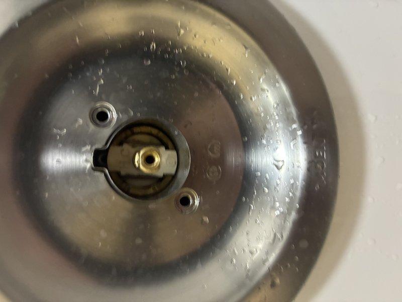 Accessed shower valve assembly through wall opening to address plumbing concerns. Removed deteriorated copper piping showing significant green patina and corrosion from water exposure. Replaced aging valve mechanism and brass fittings with new components. Installed new brushed stainless steel trim plate and valve assembly, ensuring proper alignment and secure mounting. Tested system for proper water flow and verified no leaks present upon completion.