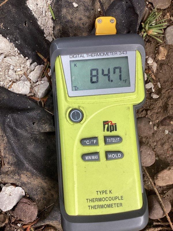 Completed system start-up and commissioning of newly installed HVAC equipment. Verified proper system operation using manifold gauge set to check refrigerant pressures and confirm system was within manufacturer specifications. Measured supply air temperature with digital thermometer, recording 84.9°F, and confirmed adequate temperature differential across the system. All equipment tested and operating as designed.