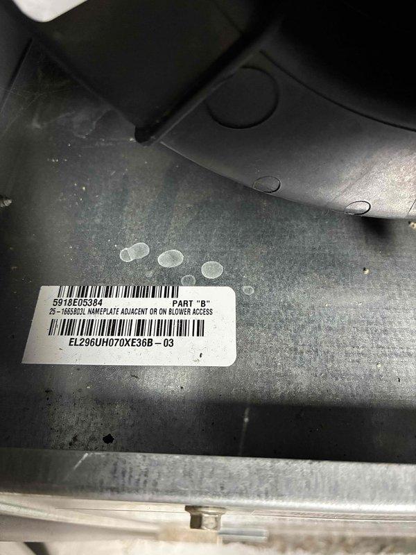 Completed HVAC system replacement estimate for residential property. Evaluated existing Goodman furnace model EL296UH070XE36B and outdoor condensing unit, both showing signs of age and wear. Provided replacement options and specifications for new high-efficiency heating and cooling equipment.