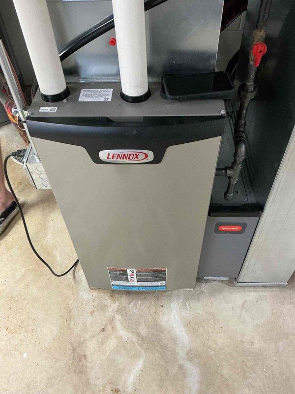 Responded to no cooling complaint on Lennox system. Upon arrival, performed complete system diagnostic including visual inspection of outdoor condenser unit and indoor furnace/air handler. Condenser unit showed normal wear with leaf debris accumulation around base but no visible damage to components. Verified refrigerant lines, electrical connections, and condensate drainage at both indoor and outdoor units. Cleared debris from condenser unit exterior and surrounding area to ensure proper airflow. Checked thermostat operation and system controls. All safety devices functioning properly. System restored to normal cooling operation.