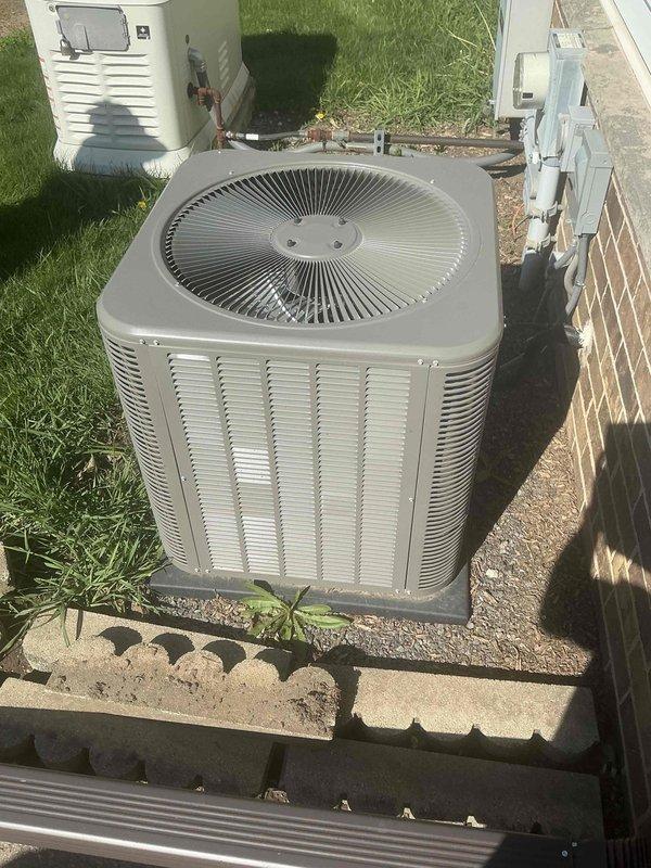 Conducted site assessment for residential air conditioning condenser relocation or elevation due to upcoming landscaping modifications. Evaluated existing unit positioned on concrete pad with standard refrigerant line connections and electrical service, documented current installation specifications and clearances. Provided estimate for repositioning equipment to accommodate customer's landscaping project while maintaining proper airflow requirements and manufacturer specifications.
