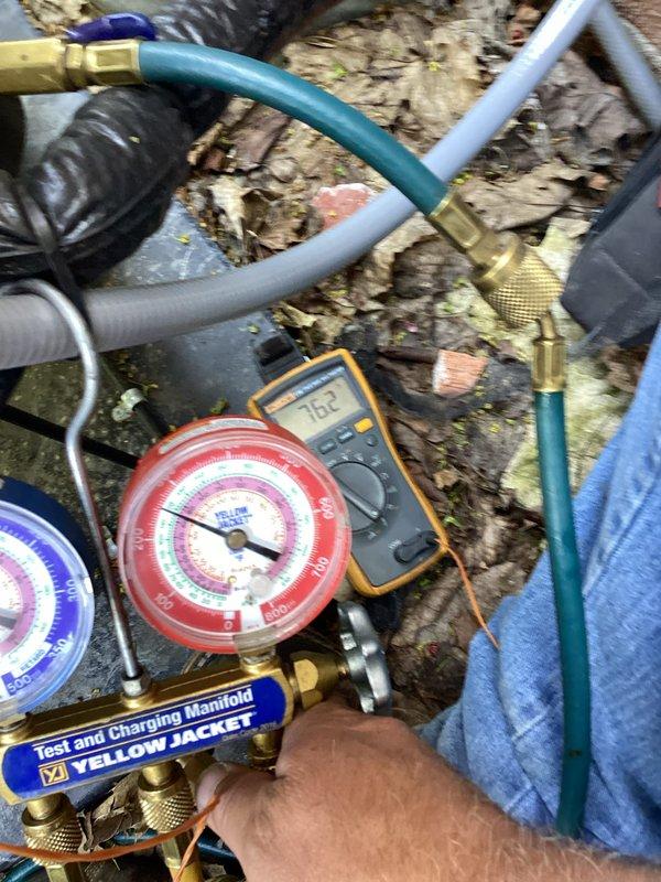 Performed AC system start-up and operational verification on residential air conditioning unit. Connected manifold gauge set to measure refrigerant pressures, confirmed system readings within manufacturer specifications, and provided requested S40 manual to customer upon arrival during scheduled service window.