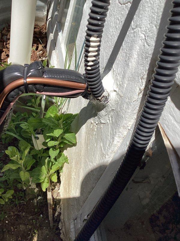 Completed installation of new 3-ton air conditioning system with matching B-width evaporator coil. Installed outdoor condensing unit on concrete pad with proper refrigerant line connections, electrical wiring, and condensate drainage via PVC. Routed copper refrigerant lines and electrical conduit along exterior wall with appropriate insulation and weather protection. System tested and operational upon completion.