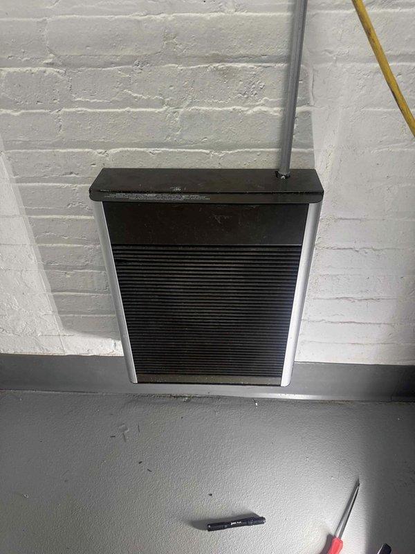 Responded to service call for bathroom heater that would not shut off. Inspected wall-mounted HVAC unit and ventilation components, identified issue with thermostat control or fan limit switch causing continuous operation. Performed necessary repairs to restore proper cycling function, verified unit now operates correctly with normal on/off cycling.