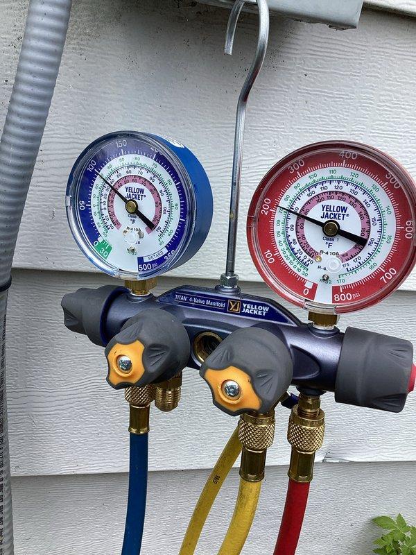 Completed routine cooling system maintenance visit as part of recurring membership agreement. Performed standard diagnostic checks using manifold gauge set to verify refrigerant pressures and system performance on horizontal air handler unit located in attic space. Inspected equipment operation, condensate drain lines, and ductwork connections to ensure proper system functionality.