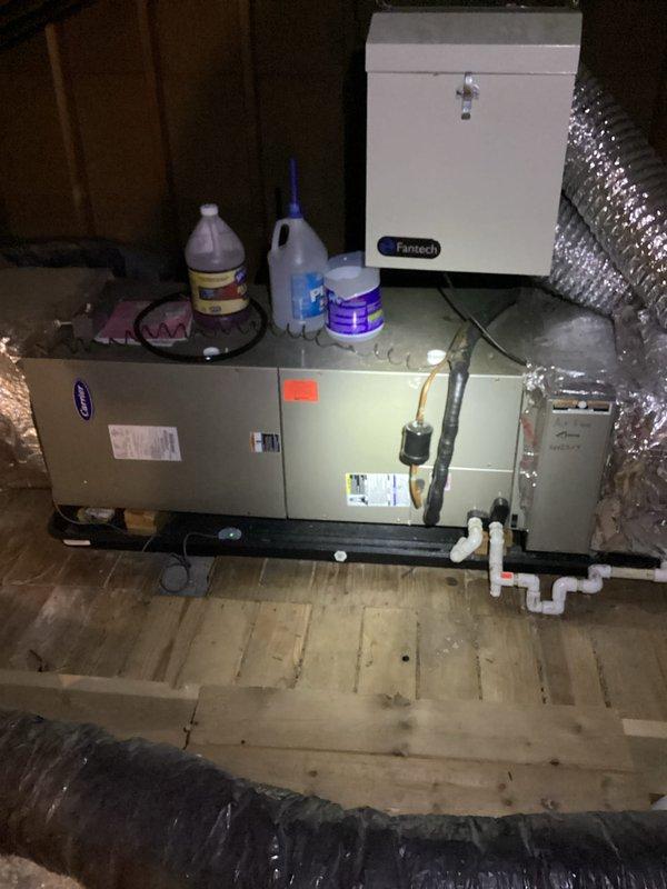 Completed routine cooling system maintenance visit as part of recurring membership agreement. Performed standard diagnostic checks using manifold gauge set to verify refrigerant pressures and system performance on horizontal air handler unit located in attic space. Inspected equipment operation, condensate drain lines, and ductwork connections to ensure proper system functionality.