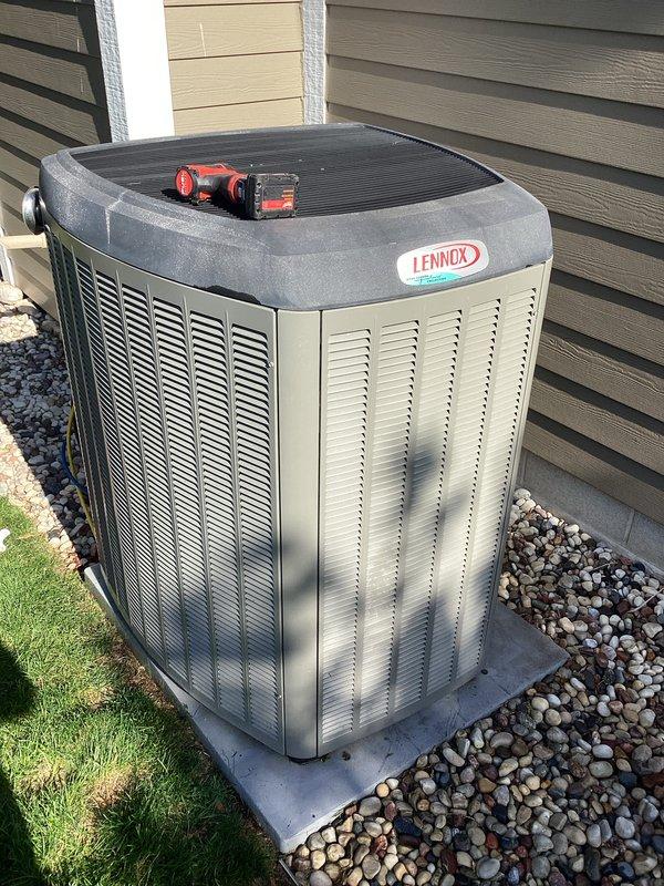 Completed annual air conditioning tune-up on Lennox outdoor condensing unit and indoor furnace system. Performed comprehensive system inspection, cleaned condenser coils, checked refrigerant levels, tested electrical connections, verified proper airflow, and ensured all components operating within manufacturer specifications.
