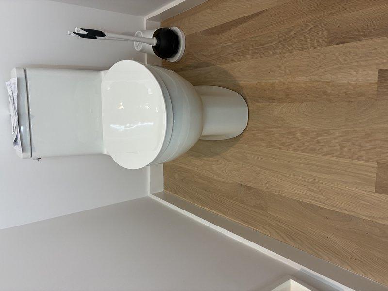 Provided estimate for installation of three new toilets in residential bathrooms. Assessed existing plumbing infrastructure and fixture locations to determine scope of work. Inspected bathroom spaces featuring modern fixtures with white ceramic bowls, wood-grain and dark gray tile flooring, and white wall finishes. Evaluated rough-in measurements, water supply lines, and drain connections to ensure compatibility with new toilet installations. Documented site conditions through photography for accurate proposal preparation.