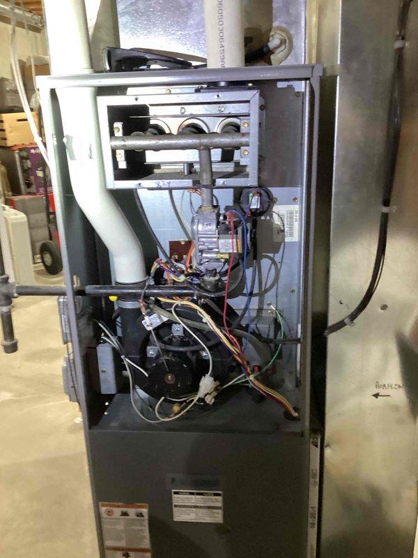 Completed furnace and air conditioning tune-up maintenance service on residential HVAC system. Performed comprehensive inspection of furnace components including blower motor assembly, gas valve operation, electrical connections, and control board functionality. All systems tested and operating within normal parameters.