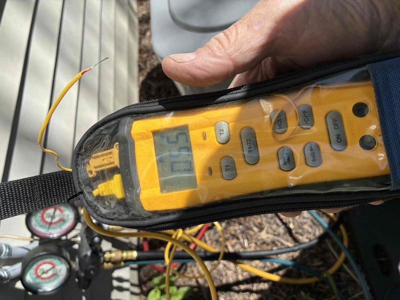 Performed annual air conditioning tune-up on residential HVAC system. Conducted system diagnostics using digital multimeter, checked refrigerant pressures and electrical components, and verified proper operation of furnace and condensate pump. Customer advised to replace air filter and provided filter size specifications for future maintenance.