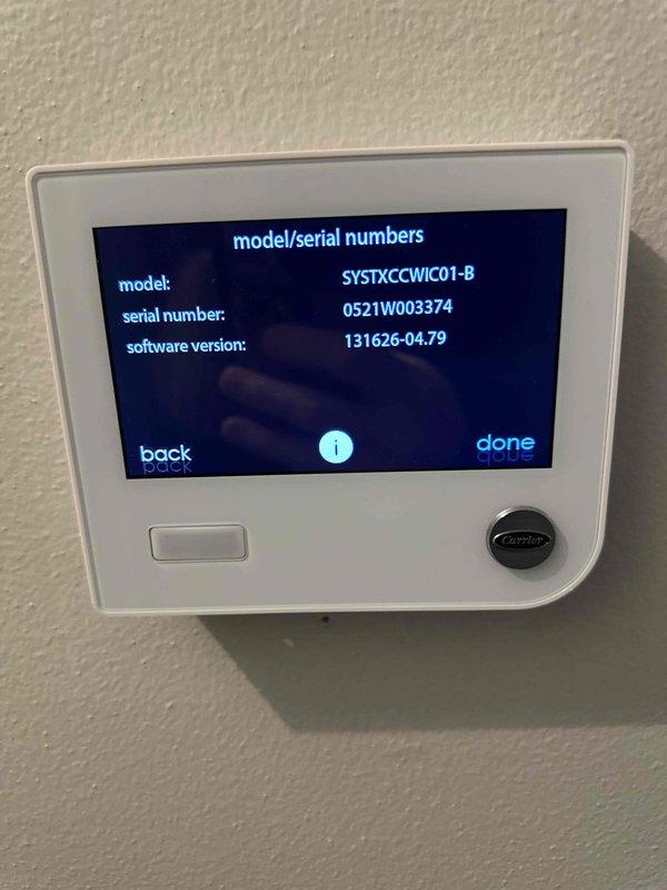 Provided estimate for replacement of existing Carrier Infinity air conditioning system due to leak in evaporator coil. Documented existing equipment model and serial numbers via thermostat interface and assessed current furnace and ductwork configuration in mechanical room for compatibility with new system installation.