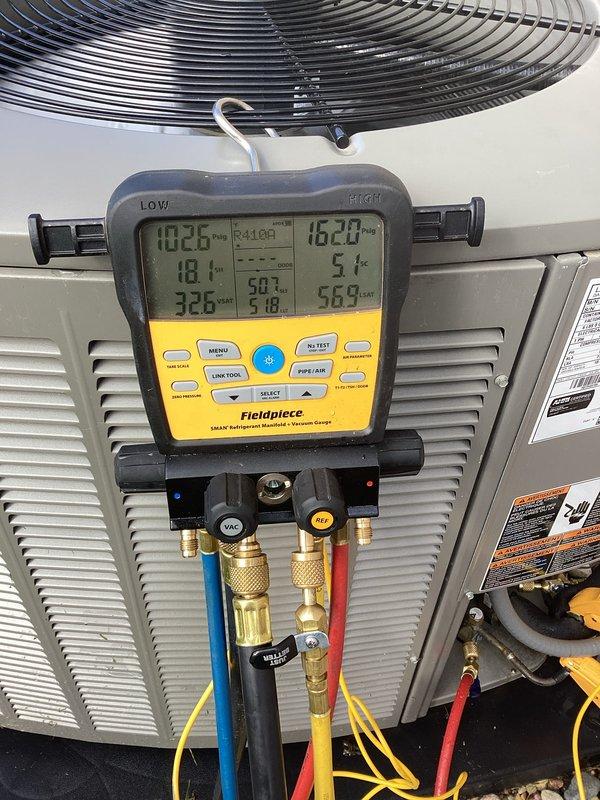 Completed routine cooling system maintenance visit as part of recurring membership agreement. Connected digital manifold gauges to outdoor condenser unit to measure system pressures and temperatures, verifying proper refrigerant charge levels and overall system performance. All diagnostic readings were within normal operating parameters, confirming the air conditioning system is functioning correctly for the cooling season.