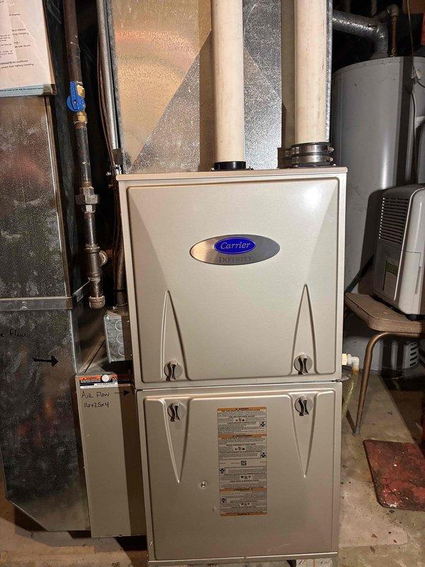 Completed furnace and air handler tune-up maintenance on Carrier HVAC system. Performed comprehensive system diagnostics including electrical measurements, verified proper operation of all components, and inspected unit accessibility and connections. All systems operating within normal parameters upon completion.
