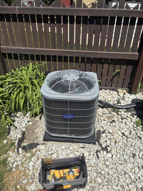 Performed air conditioning system startup and refrigerant charge verification on residential split system unit. Inspected outdoor condenser unit, confirmed proper operation, and checked refrigerant levels which were found to be adequate. Addressed airflow concern in upstairs bedroom register as requested by property owner.