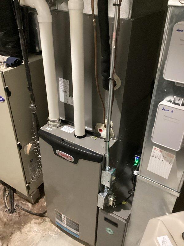 Completed routine cooling maintenance visit for multi-zone HVAC system including Lennox furnace and zoned distribution equipment. Performed standard tune-up procedures, verified system operation with temperature readings at 72.5°F, and inspected all zone controls, PVC ventilation piping, and electrical connections. All equipment operating within normal parameters.