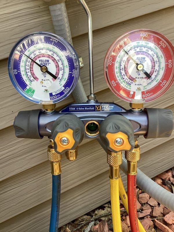 Completed routine preventative maintenance cooling visit on residential air conditioning system as part of recurring family membership program. Performed comprehensive system inspection of outdoor condensing unit, tested refrigerant pressures using manifold gauge set with readings within manufacturer specifications, verified proper operation of all components, and documented equipment condition with unit showing good operational status with no visible defects or required repairs.