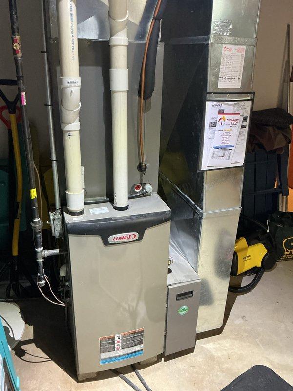 Completed comprehensive air conditioning tune-up on residential Lennox HVAC system, including inspection of indoor furnace unit and outdoor condenser. Performed standard maintenance procedures, verified proper operation of all components, checked refrigerant lines and condensate drainage system, and confirmed system is operating within manufacturer specifications.
