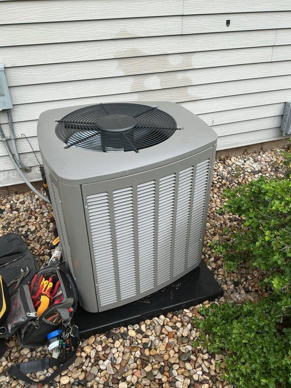 Completed comprehensive air conditioning tune-up on residential Lennox HVAC system, including inspection of indoor furnace unit and outdoor condenser. Performed standard maintenance procedures, verified proper operation of all components, checked refrigerant lines and condensate drainage system, and confirmed system is operating within manufacturer specifications.
