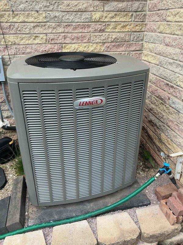 Completed membership cooling maintenance visit on Lennox HVAC system. Performed comprehensive AC tune-up including system inspection of indoor air handler and outdoor condenser unit. Identified and documented need for Lennox Pure Air PC03-16-16 filter replacement and UV light system service. All equipment operating within normal parameters at time of inspection.