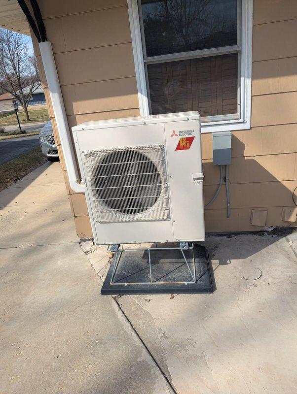 Completed comprehensive tune-up service on two systems: a standard outdoor air conditioning unit with grid-style metal casing and a Mitsubishi Electric heat pump unit. Performed routine maintenance inspections, verified proper operation of both units, checked refrigerant lines and electrical connections, and confirmed all components were functioning within manufacturer specifications.