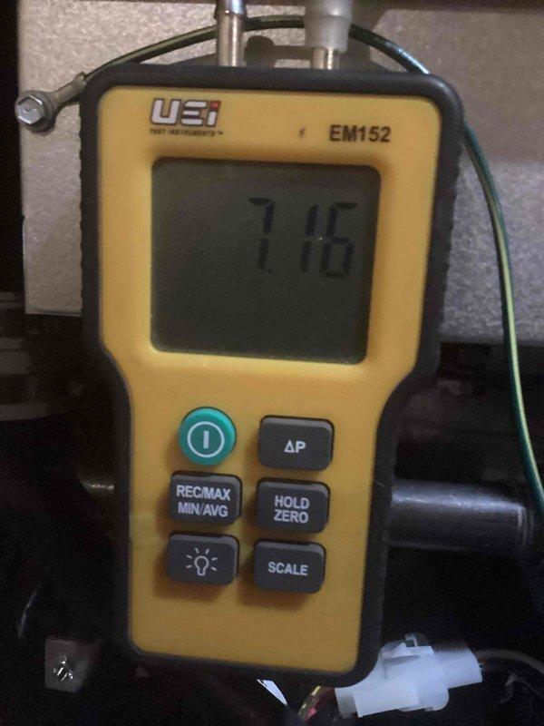 # HVAC Furnace Installation

Completed installation of 80% efficiency gas furnace at residential property. Installed new furnace unit with proper venting and gas line connections. Performed comprehensive system diagnostics using digital manometer to verify proper operation. Measured gas pressure at 0.342" W.C. and temperature rise at 71.6°F, confirming unit is operating within manufacturer specifications. Verified all electrical connections, tested safety controls, and ensured proper airflow through the system. Unit commissioned and left in full operational status.