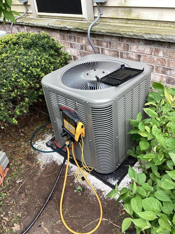 Completed full HVAC system installation including new Lennox furnace and outdoor air conditioning condenser unit. Installed furnace in basement utility area with proper PVC venting, electrical connections, and ductwork integration. Mounted AC condenser on concrete pad adjacent to home exterior with appropriate electrical conduit routing from building. Connected refrigerant lines, performed system startup, and verified proper pressures using manifold gauges. All equipment tested and operational upon completion.