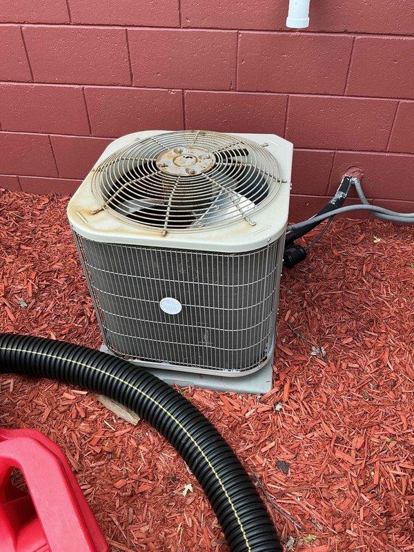 Completed comprehensive cooling system tune-up and preventative maintenance inspection as part of prepaid membership agreement. Performed standard maintenance protocol on outdoor condenser unit, including inspection of exterior cabinet condition, fan operation, and refrigerant line connections. Measured and verified supply air temperature at interior register, recording 63°F output, confirming proper system cooling performance and airflow delivery.