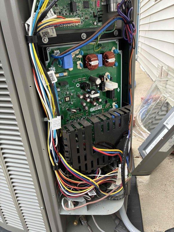 Performed comprehensive air conditioning tune-up on Lennox outdoor unit. Conducted thorough inspection of electrical components including dual circuit boards, toroidal inductors, capacitor, and all wire connections; verified proper operation of all controls and safety systems. Unit tested and confirmed operating within manufacturer specifications.