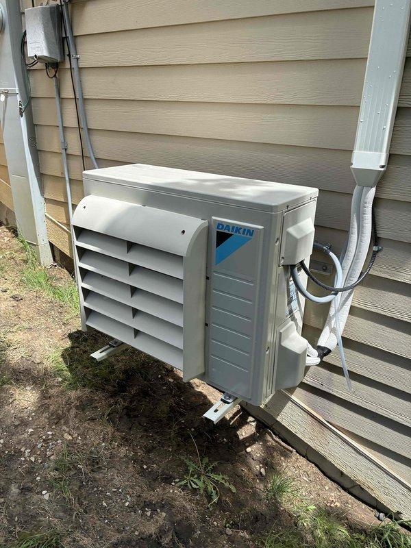 Completed comprehensive tune-up service on two air conditioning systems: one Daikin outdoor condensing unit and one attic-mounted unit. Performed standard preventive maintenance procedures including inspection of electrical connections, verification of proper voltage and amperage, cleaning of condenser coils, and documentation of equipment model and serial numbers for service records.