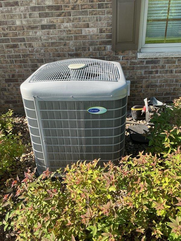 Completed prepaid preventative maintenance cooling visit on Carrier outdoor condensing unit. Performed comprehensive system inspection including visual examination of control board, capacitor, compressor connections, and electrical wiring. All components found in proper working condition with secure wire connections and intact routing. Unit operating within normal parameters.