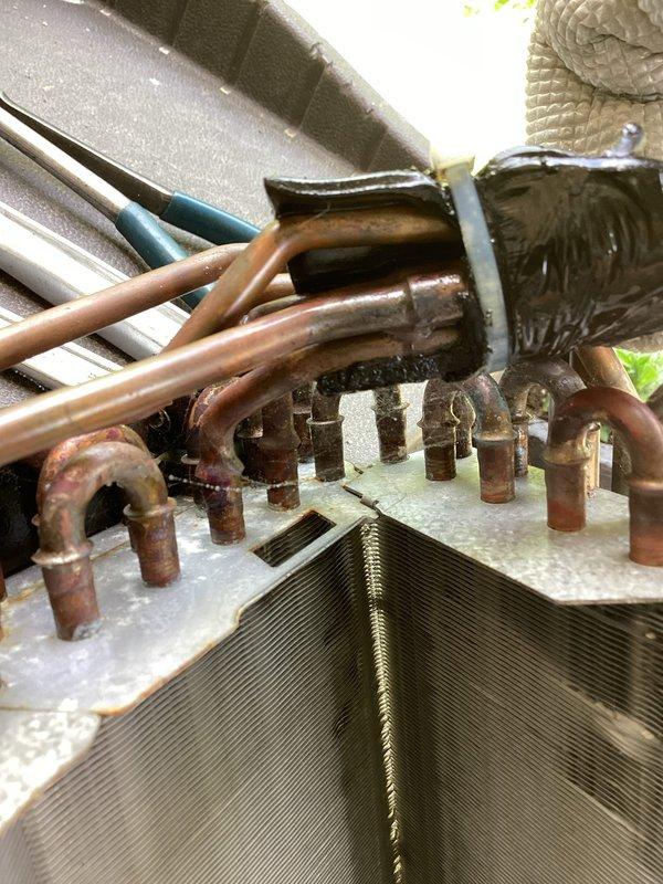 Replaced defective evaporator coil assembly on residential HVAC unit under manufacturer warranty coverage. Removed old corroded coil showing significant oxidation on copper tubing and connections. Installed new evaporator coil with heat exchanger fins and refrigerant distribution manifold. Recharged system with R410A refrigerant to manufacturer specifications. Verified proper drainage assembly function and secured all electrical connections. Tested system operation and confirmed adequate cooling performance upon completion.