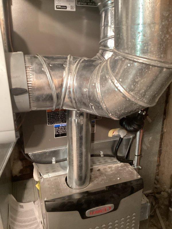 Completed warranty inspection of evaporator coil on residential HVAC system. Inspected ductwork connections, humidifier integration, and overall installation quality. All components verified to be properly installed with secure connections and appropriate sealing. System operating within normal parameters with no deficiencies noted.
